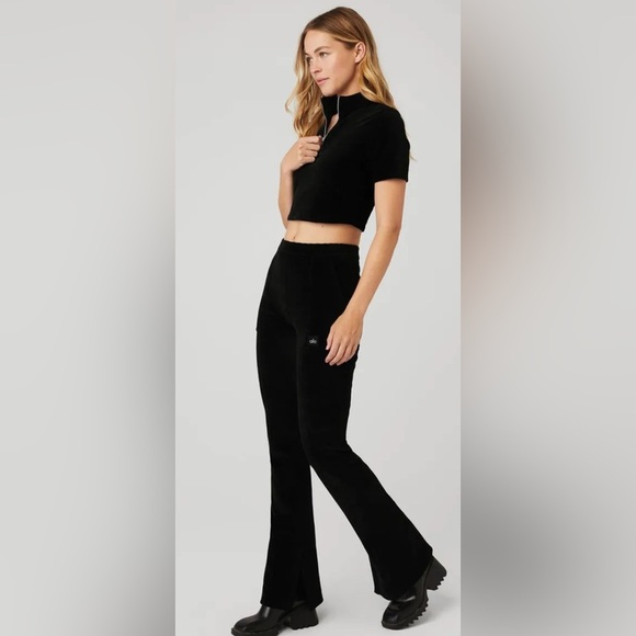 Alo Winter Break High Waist Flare Microcorduroy Pants, Black - S - Picture 3 of 8